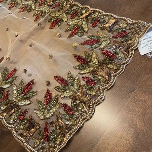 Exquisite Holiday Christmas beaded and sequin table runner.